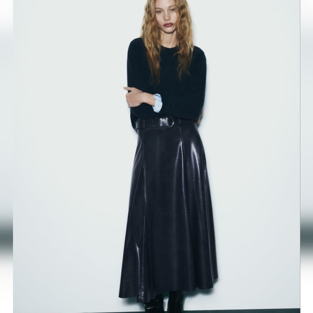 NWT Zara Faux Leather Midi Skirt